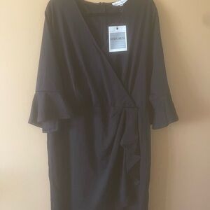 Black Bell Sleeve Wrap Midi Dress